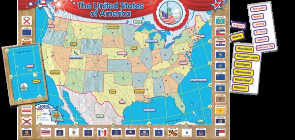 TCR4403 US Map (Repositionable) Bulletin Board Display Set Image