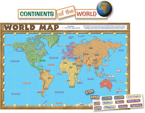 TCR4410 World Map (repositionable) Bulletin Board Display Set Image