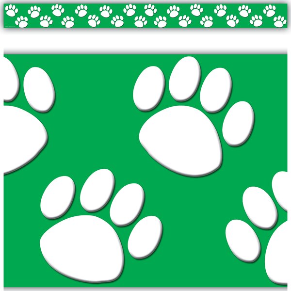 TCR4552 Green/White Paw Prints Straight Border Trim Image