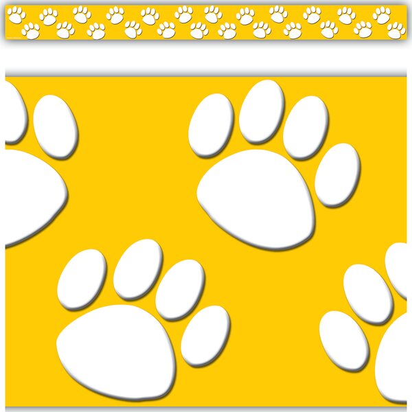 TCR4621 Gold/White Paw Prints Straight Border Trim Image