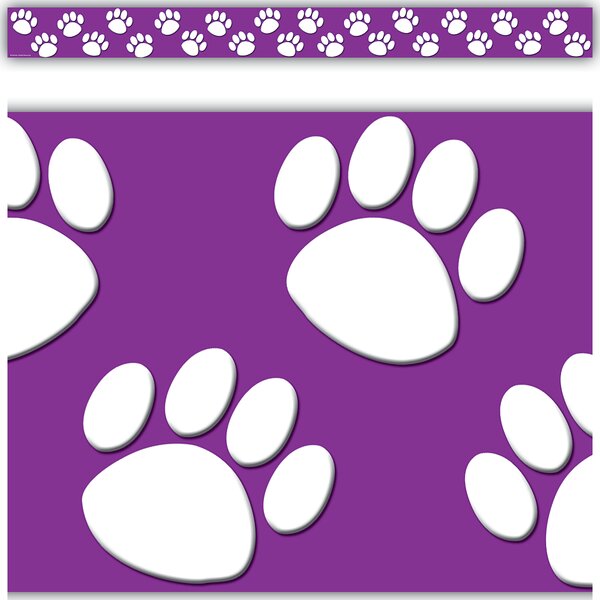 TCR4635 Purple/White Paw Prints Straight Border Trim Image