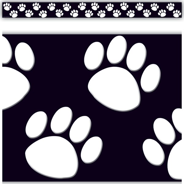 TCR4642 Black with White Paw Prints Straight Border Trim Image