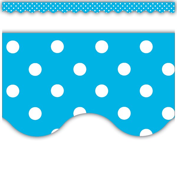 TCR4670 Aqua Polka Dots Scalloped Border Trim Image