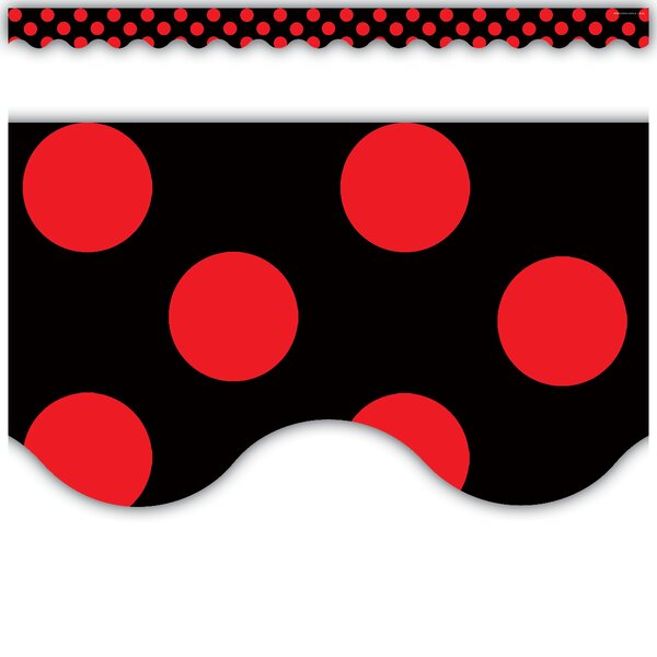 TCR4677 Red Polka Dots on Black Scalloped Border Trim Image