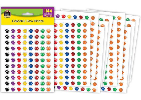 TCR4742 Colorful Paw Prints Mini Stickers Valu-Pak Image