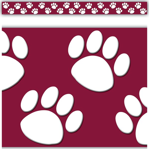 TCR4759 Maroon with White Paw Prints Straight Border Trim Image