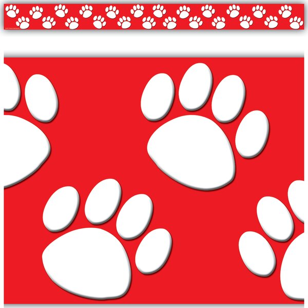 TCR4797 Red/White Paw Prints Straight Border Trim Image