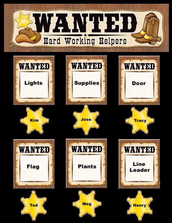 TCR4866 Wanted: Western Helpers Mini Bulletin Board Image