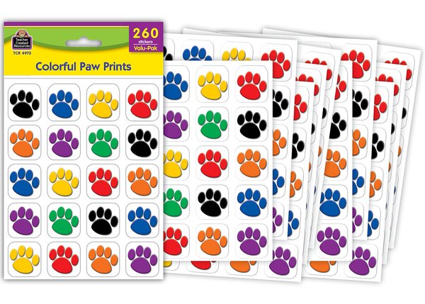 TCR4973 Colorful Paw Prints Stickers Valu-Pak Image