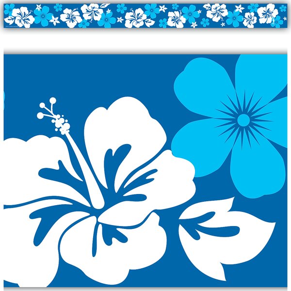 TCR5357 Blue Hibiscus Straight Border Trim Image