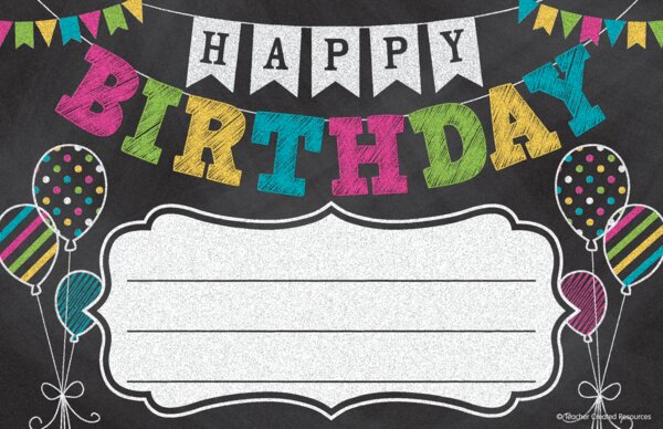 TCR5466 Chalkboard Brights Happy Birthday Awards Image