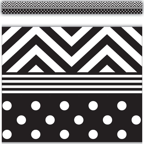 TCR5543 Black & White Chevrons and Dots Straight Border Trim Image