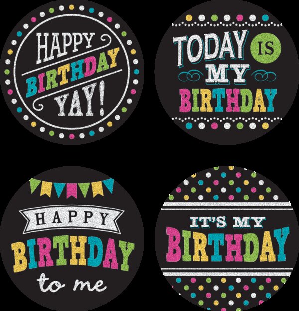 TCR5601 Chalkboard Brights Happy Birthday Wear 'Em Badges Image