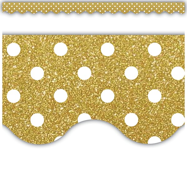 TCR5610 Gold Shimmer Polka Dots Scalloped Border Trim Image