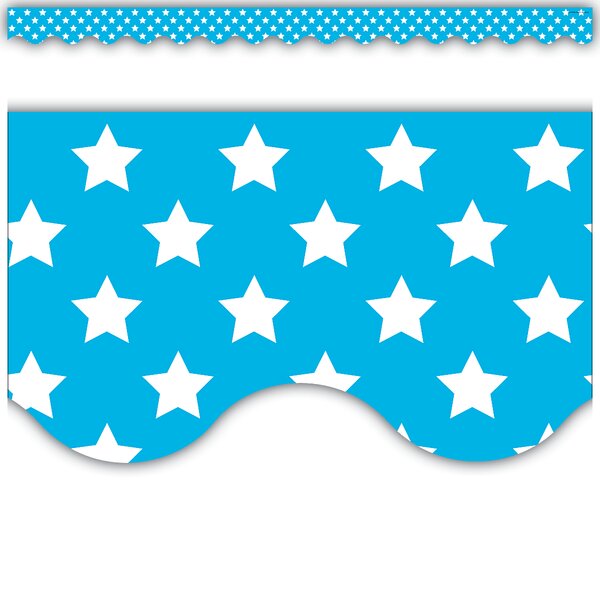 TCR5810 Aqua with White Stars Scalloped Border Trim Image