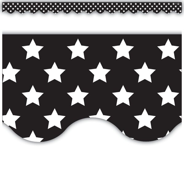 TCR5812 Black with White Stars Scalloped Border Trim Image