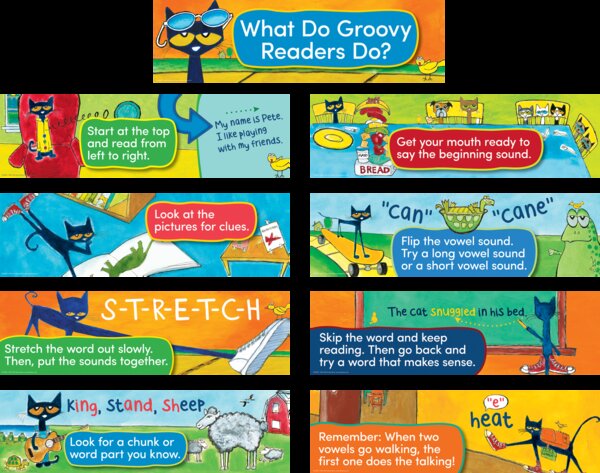 TCR62389 Pete the Cat Reading Strategies Mini Bulletin Board Image