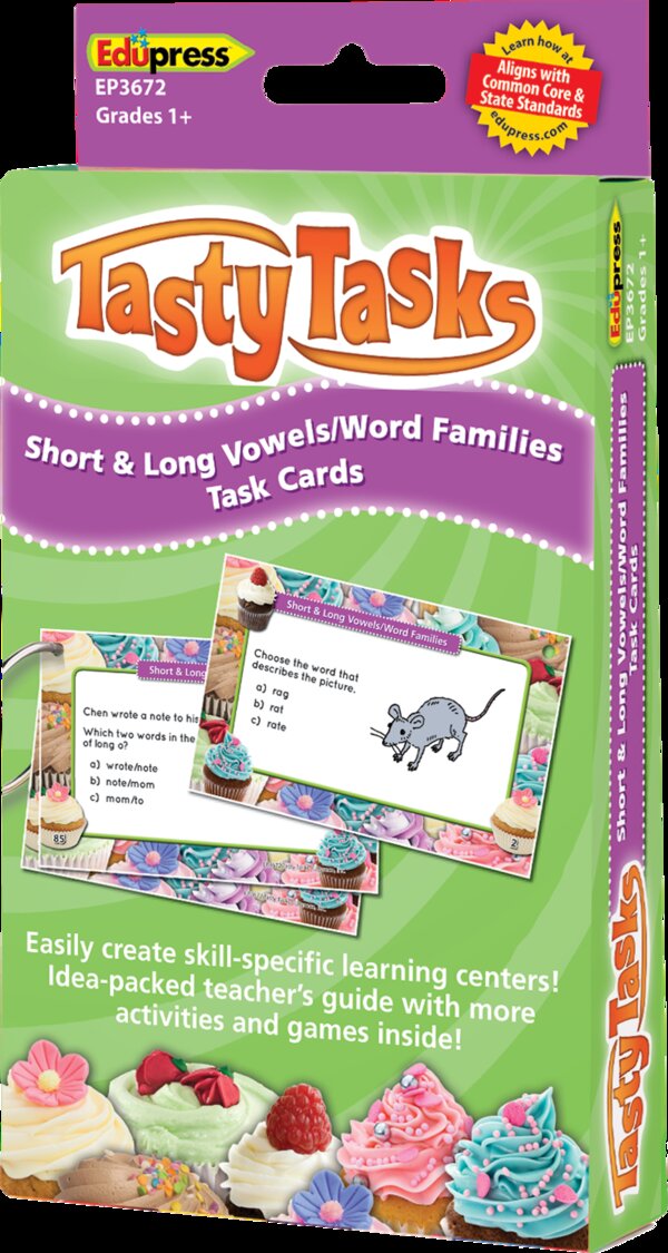 TCR63672 Tasty Task Cards: Short & Long Vowels/Word Families Image