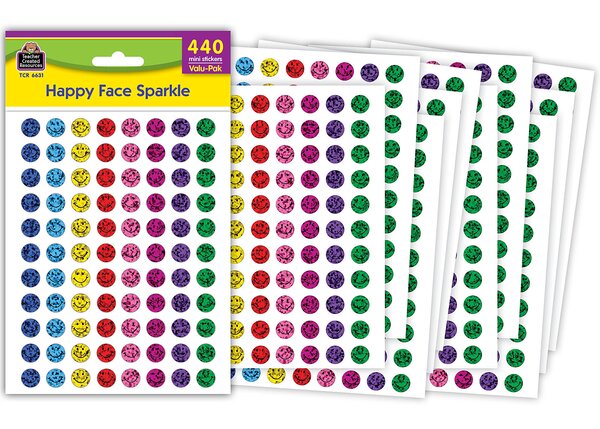 TCR6631 Happy Face Sparkle Mini Stickers Valu-Pak Image