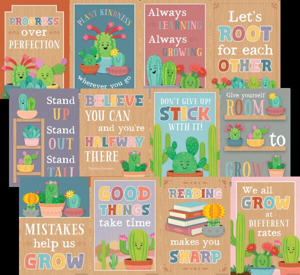 TCR6956 Happy Cactus Crew Positive Sayings Small Poster Pack Image