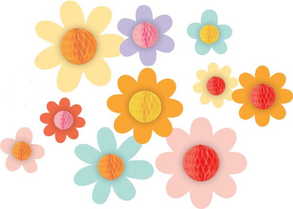 TCR6985 Groovy Flowers 3D Honeycomb Accents Image