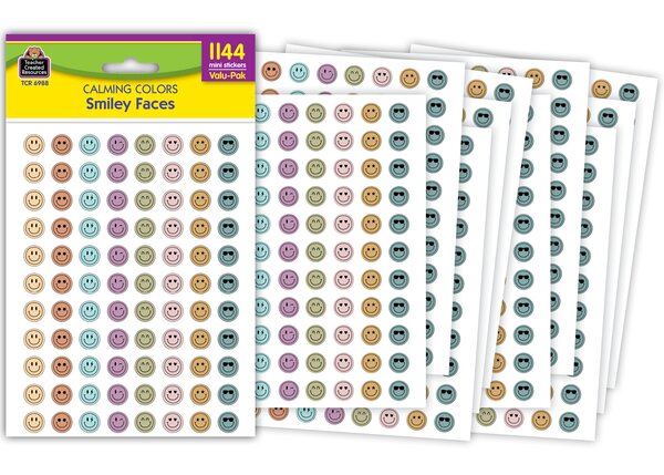 TCR6988 Calming Colors Smiley Faces Mini Stickers Valu-Pak Image