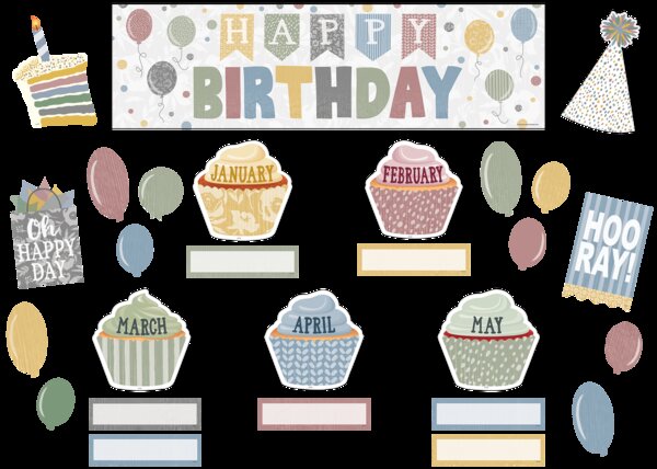 TCR7176 Classroom Cottage Happy Birthday Mini Bulletin Board Image