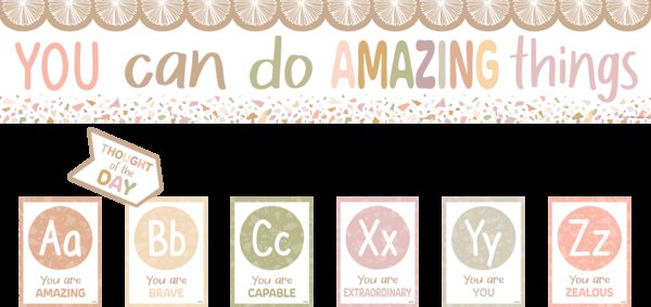 TCR7202 Terrazzo Tones Alphabet Affirmations Bulletin Board Image