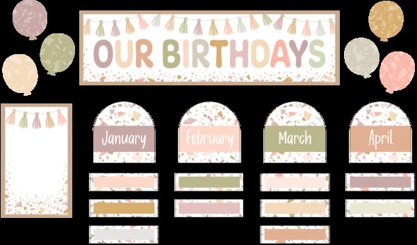 TCR7208 Terrazzo Tones Our Birthdays Mini Bulletin Board Image