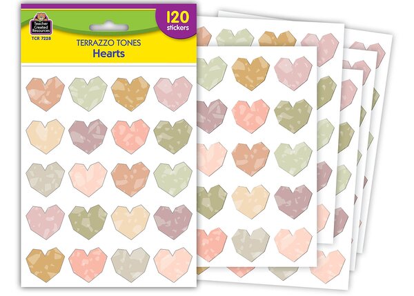 TCR7228 Terrazzo Tones Hearts Stickers Image