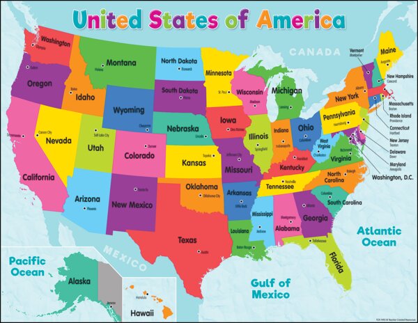 TCR7492 Colorful United States of America Map Chart Image