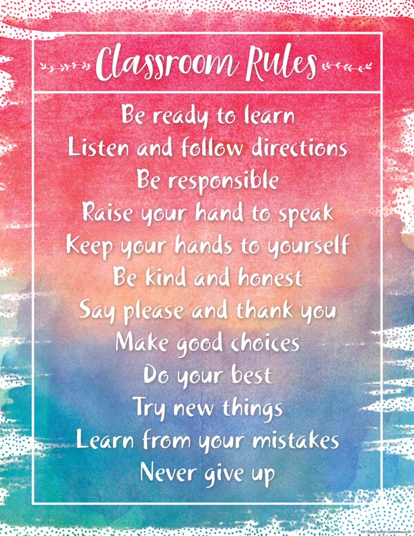 TCR7554 Watercolor Classroom Rules Chart Image