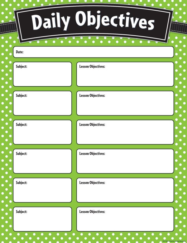 TCR7555 Lime Polka Dots Daily Objectives Chart Image