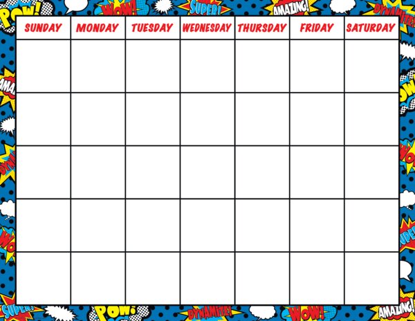 TCR7569 Superhero Calendar Chart Image