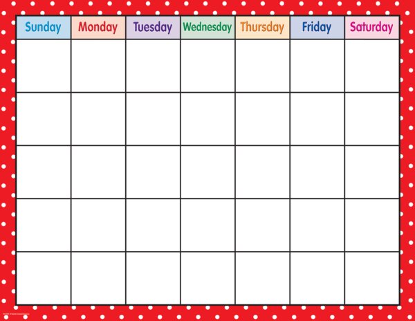 TCR7709 Red Polka Dots Calendar Chart Image