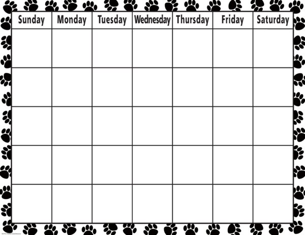 TCR7712 Black & White Paw Print Calendar Chart Image