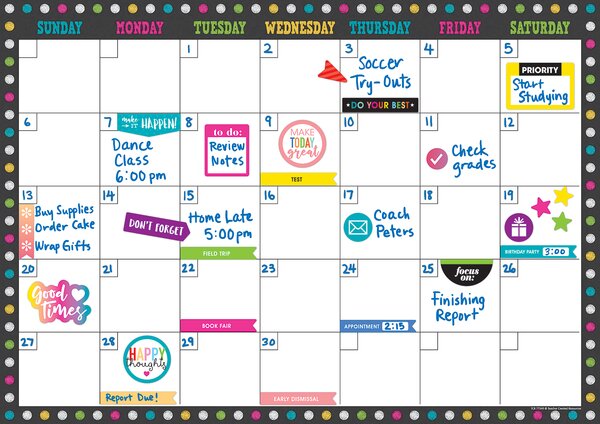 TCR77349 Clingy Thingies Chalkboard Brights Calendar Set Image