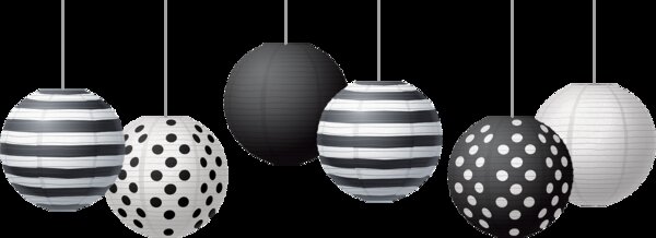 TCR77488 Black & White 8" Hanging Paper Lanterns Image