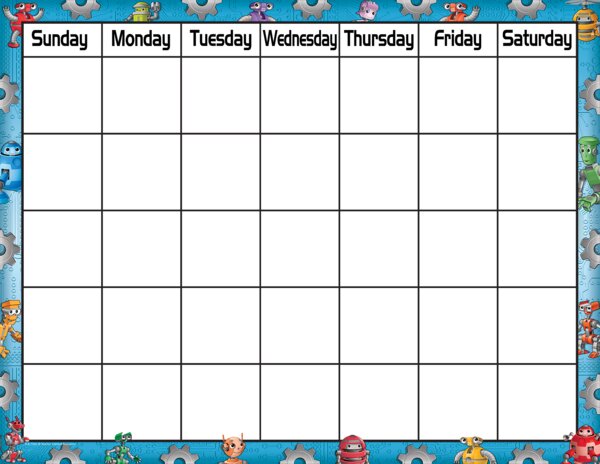 TCR7760 Robots Calendar Chart Image