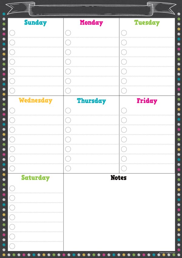 TCR77878 Clingy Thingies: Chalkboard Brights Weekly Schedule Image