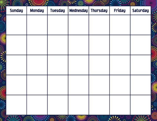 TCR7789 Fireworks Calendar Chart Image