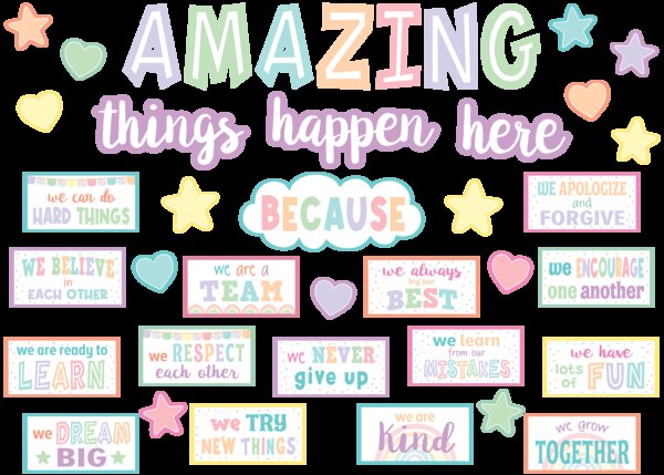 TCR8413 Pastel Pop Amazing Things Happen Here Bulletin Board Image