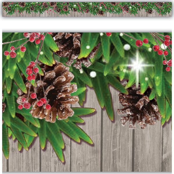 TCR8456 Winter Pine Cones Straight Border Trim Image