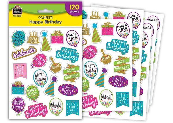 TCR8585 Confetti Happy Birthday Stickers Image