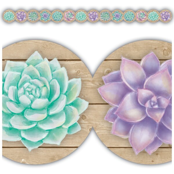 TCR8591 Rustic Bloom Succulents Die-Cut Border Trim Image