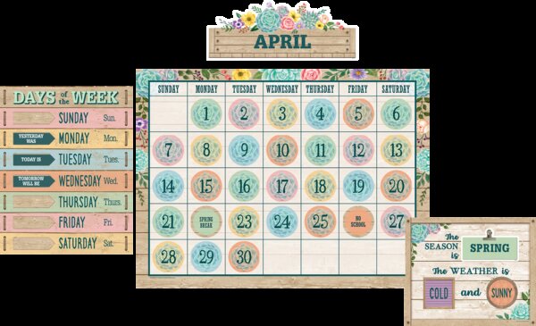 TCR8593 Rustic Bloom Calendar Bulletin Board Display Set Image