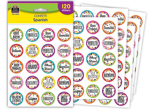 TCR8725 Confetti Spanish Stickers Image