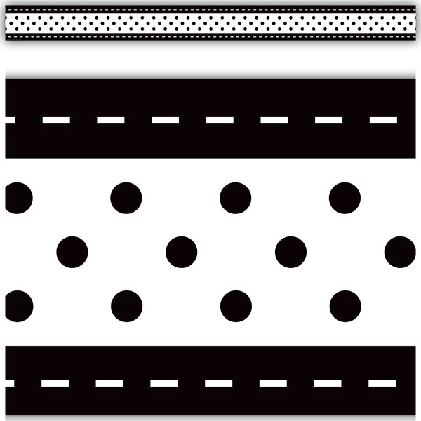 TCR8865 Black & White Stitch 'n' Dots Straight Border Trim Image
