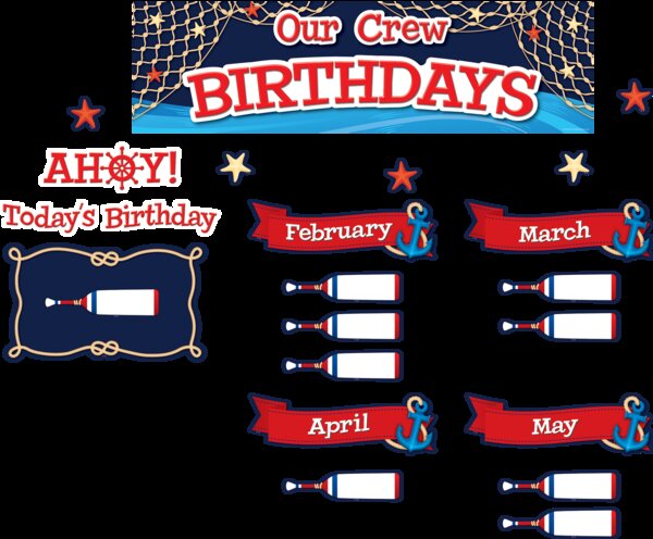 TCR8896 Nautical Our Crew Birthdays Mini Bulletin Board Image