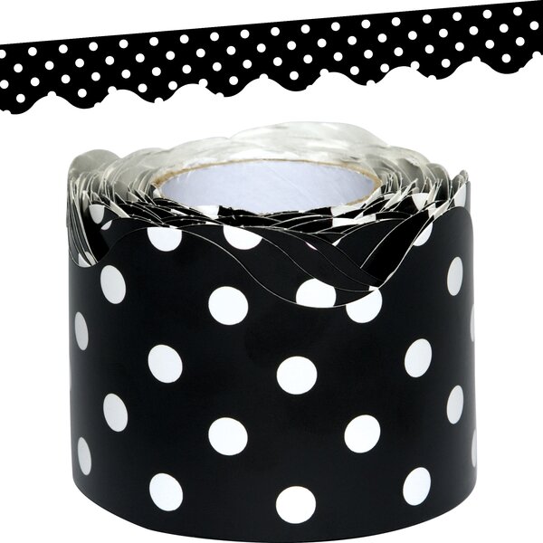 TCR8899 Black Polka Dots Scalloped Rolled Border Trim Image